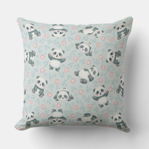Cute Panda Paws and Bamboo Seamless Pattern Throw Pillow