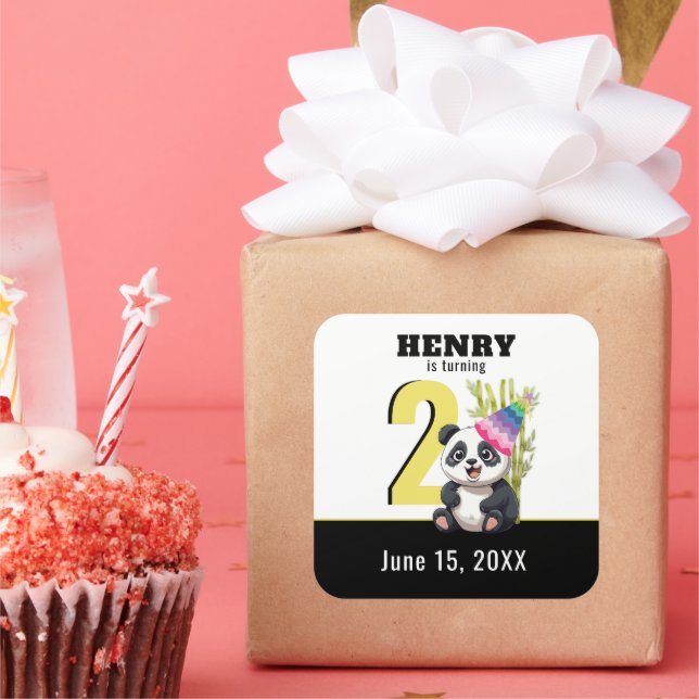 Cute Panda - Personalized Birthday  Square Sticker (Party)