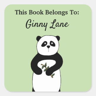 Cute Panda Personalized Book Plate Square Sticker