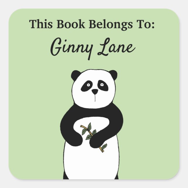 Cute Panda Personalized Book Plate Square Sticker (Front)