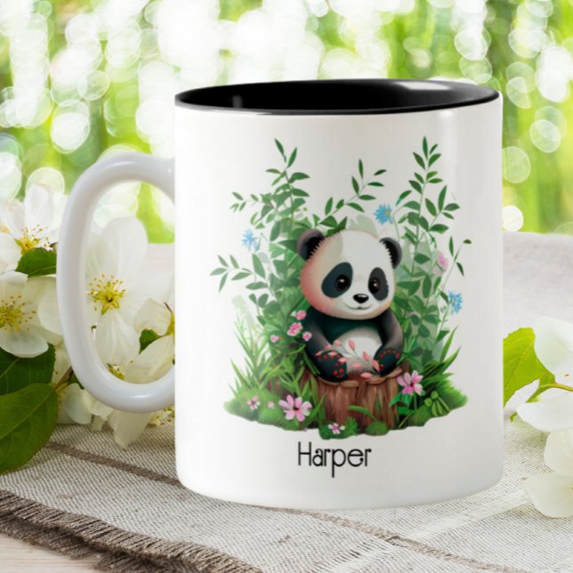 Cute Panda Personalized  Two-Tone Coffee Mug (Creator Uploaded)