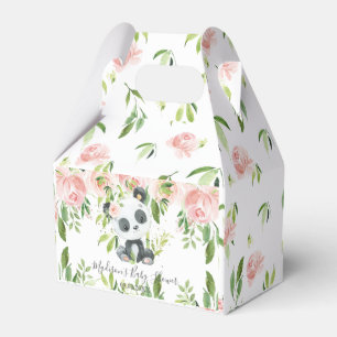 Cute Panda Pink Floral Bamboo Baby Shower Birthday Favor Box