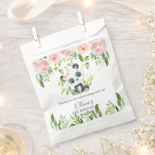Cute Panda Pink Floral Bamboo Baby Shower Birthday Favour Bag