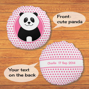 Cute panda pink spots name on back round pillow