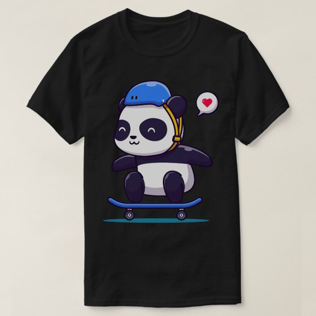 Cute Panda Play Skateboard T-Shirt (Design Front)