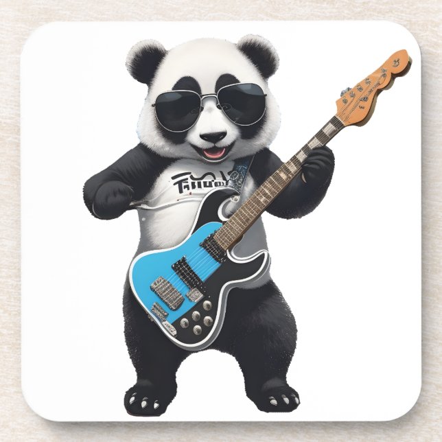 Cute Panda Playing Guitar, Music Panda Lovers Coaster (Front)