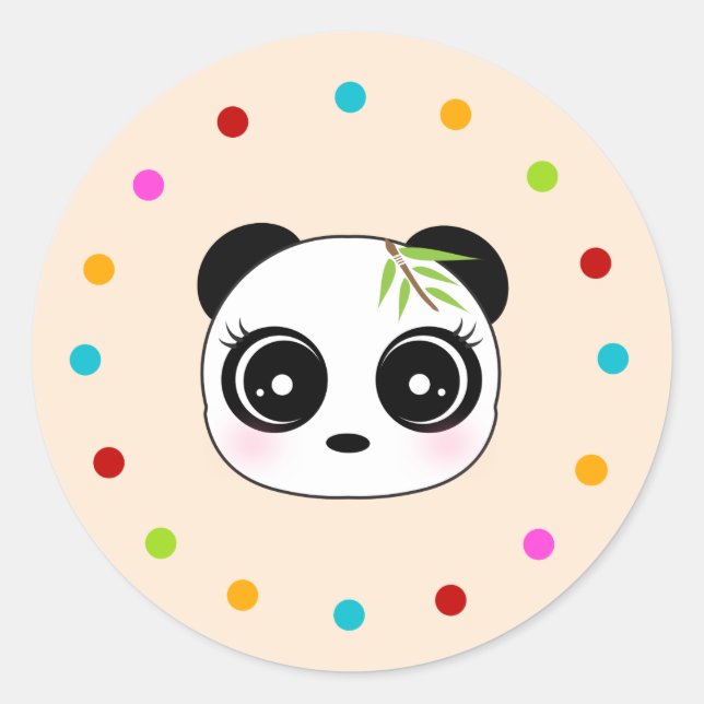 Cute panda, polka dot circle classic round sticker (Front)