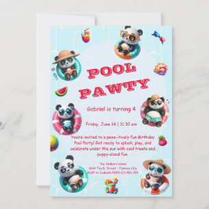Cute Panda Pool Party Birthday Invitation Summer 