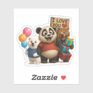 Cute Panda & Poor Bear Birthday Vinyl Sticker