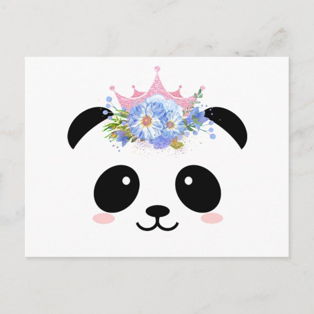 Cute panda princess floral crown  postcard (Front)