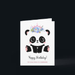 Cute panda princess Happy Birthday  Card<br><div class="desc">Cute panda girl Happy Birthday Greeting Card. Kawaii style black and white panda bear with floral pink crown. Personalized text.</div>