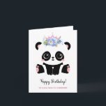 Cute panda princess Happy Birthday  Card<br><div class="desc">Cute panda girl Happy Birthday Greeting Card. Kawaii style black and white panda bear with floral pink crown. Personalized text.</div>