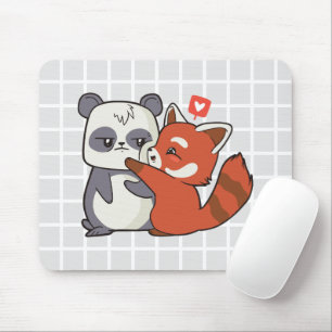 Cute Panda & Red Panda Love Grid Mouse Pad