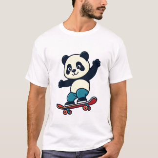 Cute Panda Riding Skateboard Cartoon Animal Mascot T-Shirt