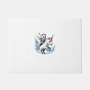 Cute Panda Riding Unicorn Girls Kids Women Rainbow Doormat