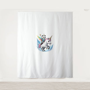 Cute Panda Riding Unicorn Girls Kids Women Rainbow Tapestry