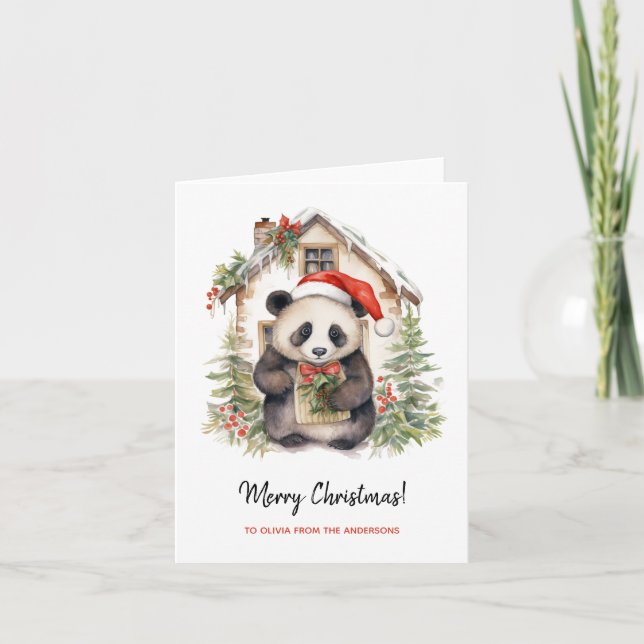 Cute Panda Santa Christmas House Card (Front)