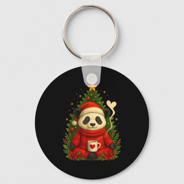 Cute Panda Santa Coffee Holiday Tee For Animal Lov Keychain (Front)