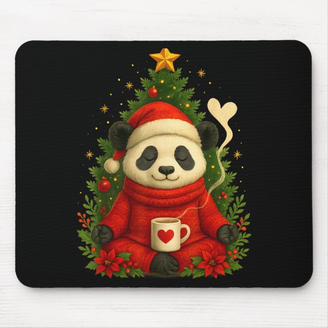 Cute Panda Santa Coffee Holiday Tee For Animal Lov Mouse Pad (Front)