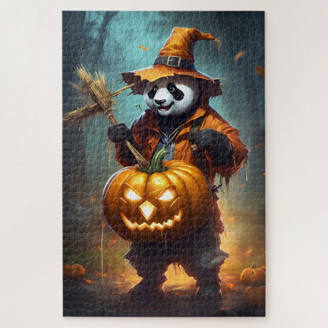 Cute Panda Scarecrow Halloween Jigsaw Puzzle (Vertical)