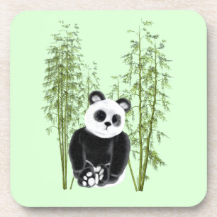 Cute Panda Sitting In Bamboo Coaster