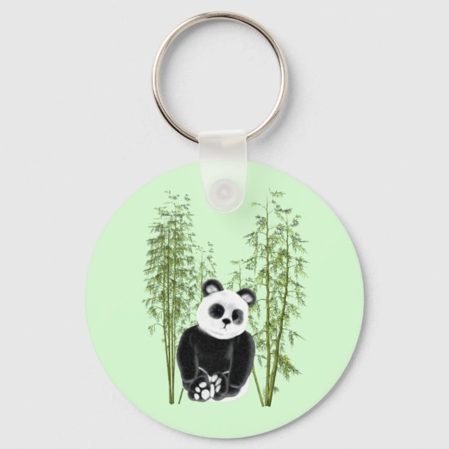Cute  Panda Sitting in Bamboo Keychain (Front)