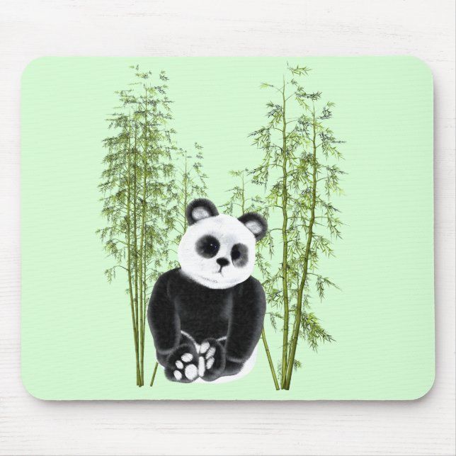 Cute Panda Sitting in Bamboo Mouse Pad (Front)