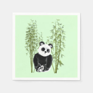 Cute Panda Sitting in Bamboo Napkin