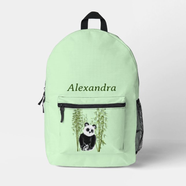 Cute Panda Sitting in Bamboo Printed Backpack (Front)