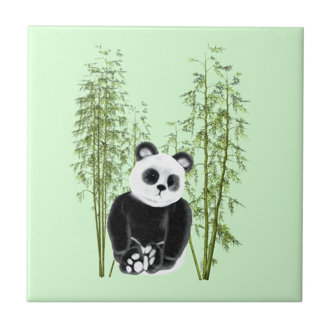 Cute Panda Sitting in Bamboo Tile (Front)