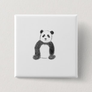 Cute panda sketch black and white 2 inch square button