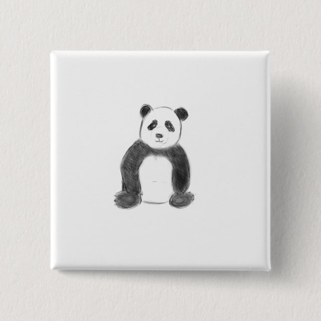 Cute panda sketch black and white 2 inch square button (Front)