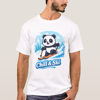 Cute Panda Skiing Chill & Ski Winter Design T-Shirt