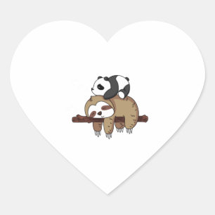 Cute Panda Sleeping on Sloth Hoodie Sloth Lover  Heart Sticker