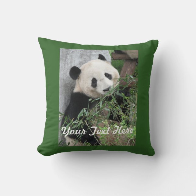 Cute Panda, Solid Green Back, Name, Square  Throw Pillow (Front)
