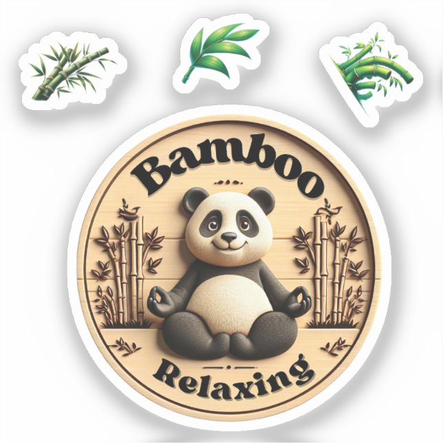 Cute Panda Sticker, Bamboo Relaxing. (Front)