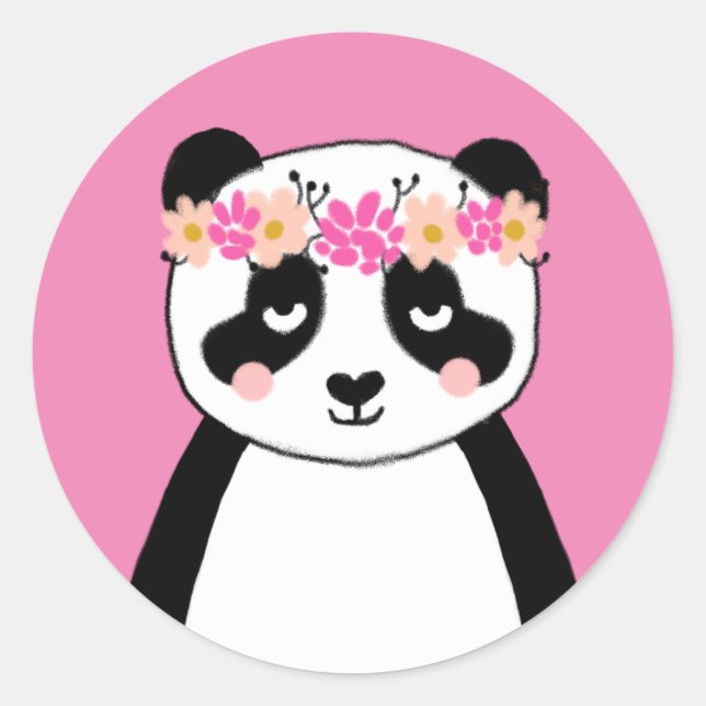 Cute panda stickers - pink flowers (Front)