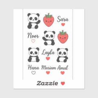 Cute Panda, Strawberry & Custom Name Heart Sticker