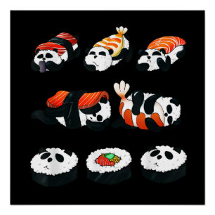 Cute Panda Sushi Hug Maki Lover Funny Kawaii Food Poster