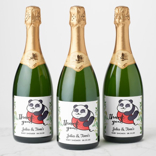 Cute Panda Thank You Baby Shower Sparkling Wine La Sparkling Wine Label (Bottles)