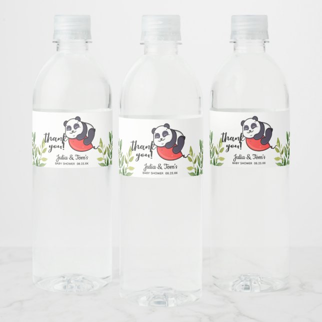 Cute Panda Thank You Baby Shower  Water Bottle Label (Bottles)