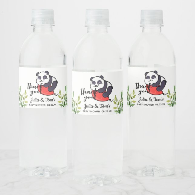 Cute Panda Thank You Baby Shower  Water Bottle Label (Bottles)