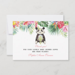 Cute Panda Tropical Floral Baby Shower Thank You Card