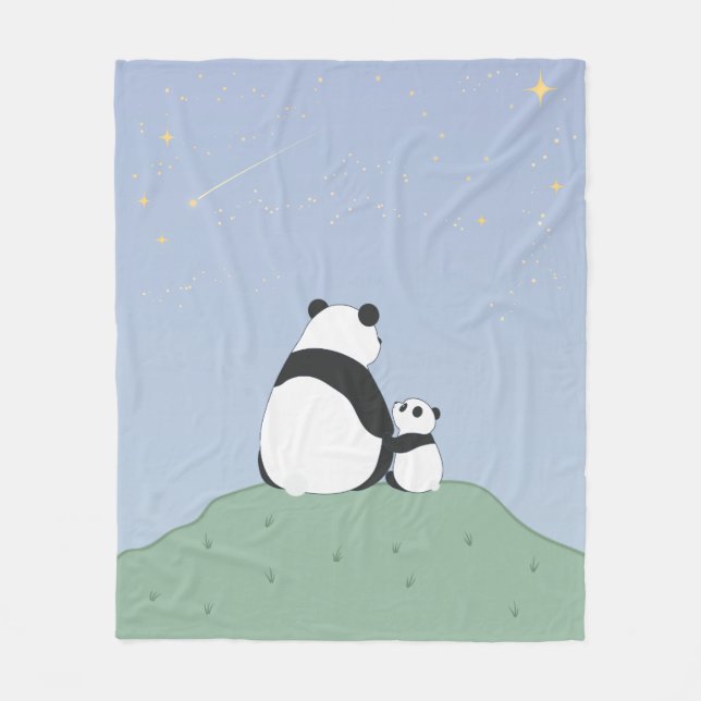Cute Panda Under Stars Fleece Blanket (Front)