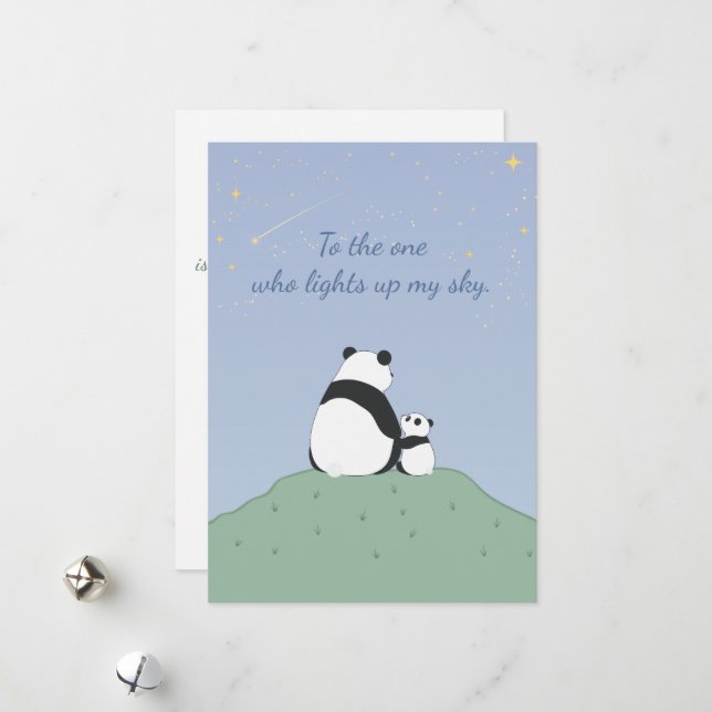Cute Panda Under Stars Holiday Card (Front/Back In Situ)