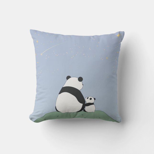 Cute Panda Under Stars Throw Pillow (Front)