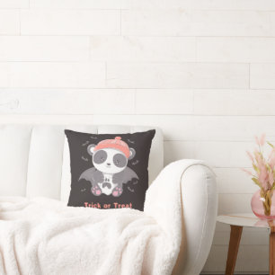 Cute Panda Vampire Black Halloween Throw Pillow