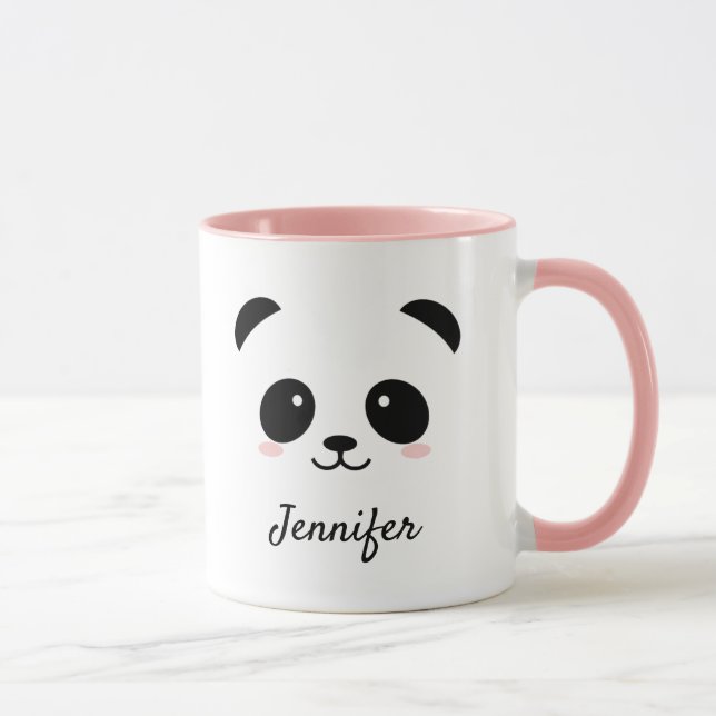 Cute panda visage personnalisé tasse rose (Droite)