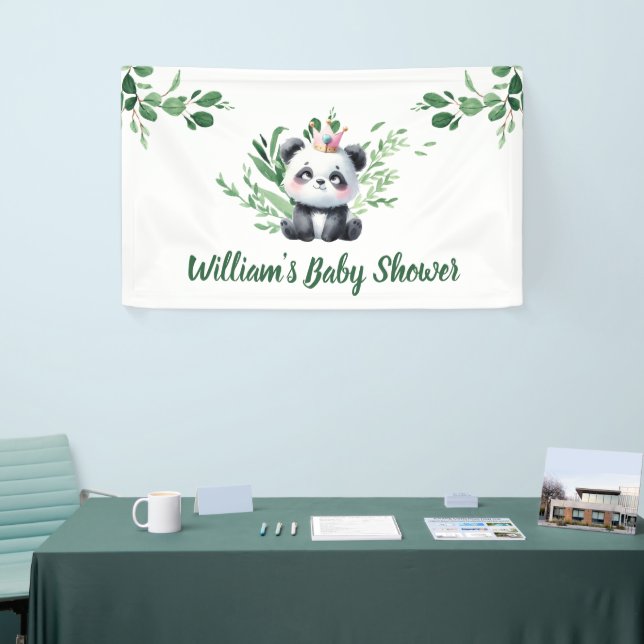 Cute Panda Watercolor Greenery Shower Banner (Tradeshow)