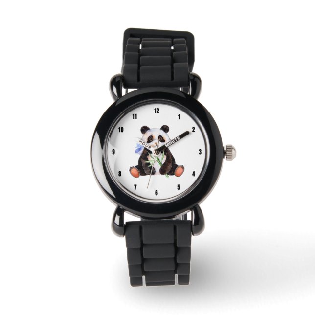 Cute Panda Watercolors Illustration Watch (Front)